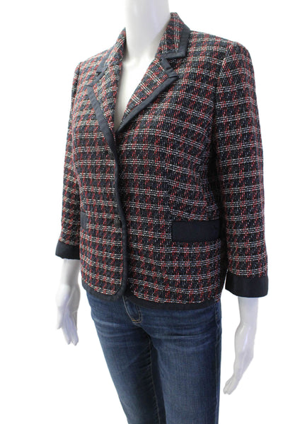 Brooks Brothers Women Black Plaid Collared 3/4 Sleeve Blazer Size 8