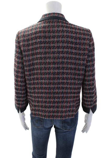 Brooks Brothers Women Black Plaid Collared 3/4 Sleeve Blazer Size 8