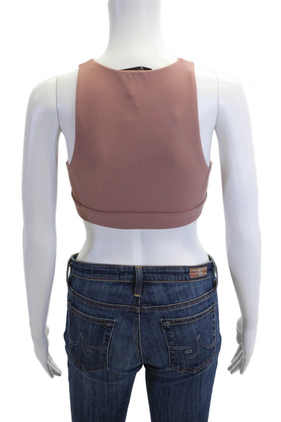 Koral Women Sleeveless Pink Solid Nylon Crew Neck Active Top Size S