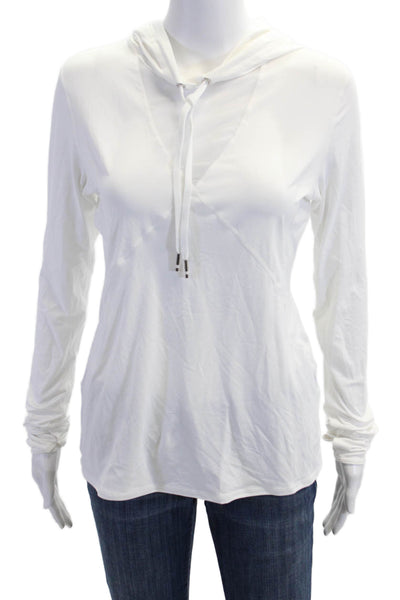 ALALA Women Pullover Hoodie White V-Neck Long Sleeve Drawstring Size XS