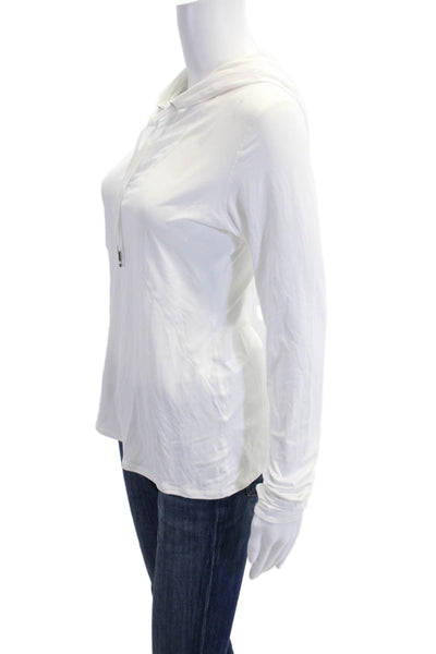 ALALA Women Pullover Hoodie White V-Neck Long Sleeve Drawstring Size XS