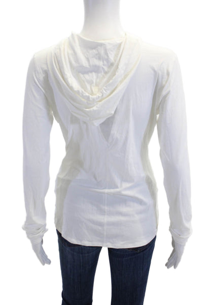 ALALA Women Pullover Hoodie White V-Neck Long Sleeve Drawstring Size XS