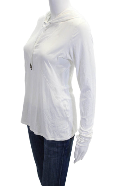 ALALA Women Pullover Hoodie White V-Neck Drawstring Long Sleeve Size S
