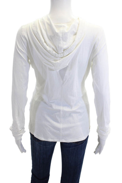 ALALA Women Pullover Hoodie White V-Neck Drawstring Long Sleeve Size S