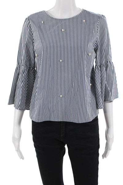 Zara Basic Collection Womens Blue Round Neck 3/4 Sleeve Blouse Size M