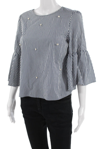 Zara Basic Collection Womens Blue Round Neck 3/4 Sleeve Blouse Size M