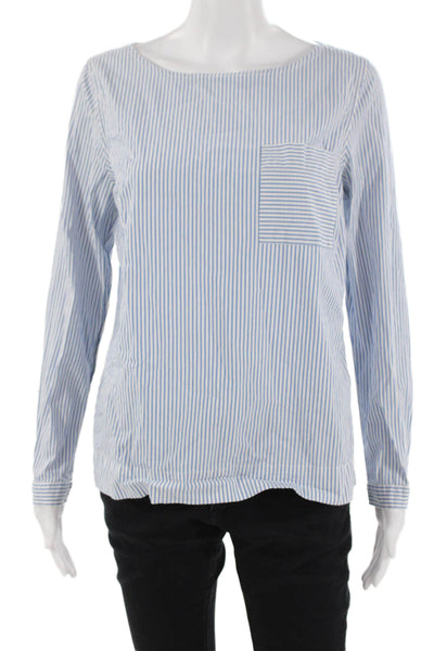 J Crew Womens Organic Cotton Striped Blue Long Sleeve Basic Blouse Size S