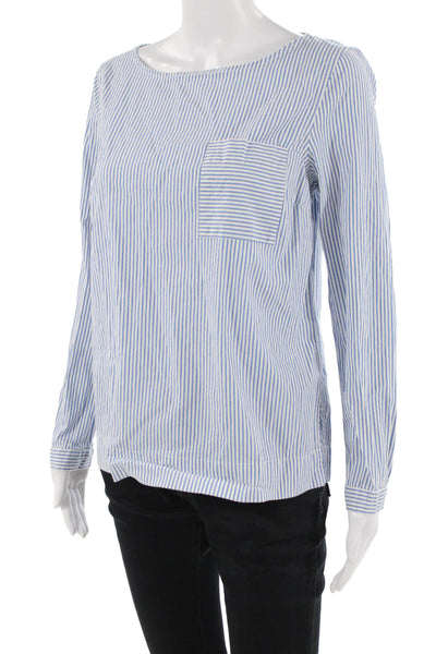 J Crew Womens Organic Cotton Striped Blue Long Sleeve Basic Blouse Size S