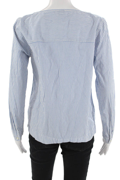 J Crew Womens Organic Cotton Striped Blue Long Sleeve Basic Blouse Size S