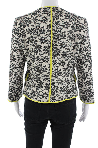 Karen Millen Women Black Floral Snap 3/4-Sleeve Blazer Round Neck Size 8