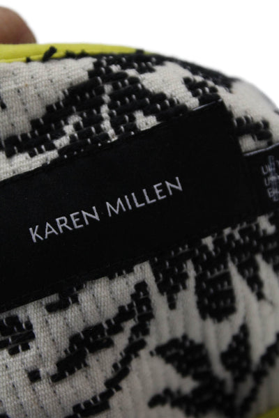 Karen Millen Women Black Floral Snap 3/4-Sleeve Blazer Round Neck Size 8
