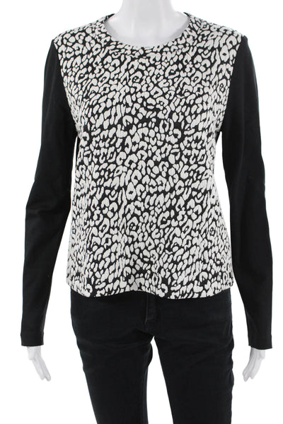 Kate Spade Women Black Animal Print Crew Neck Long Sleeve Zip Top Size S