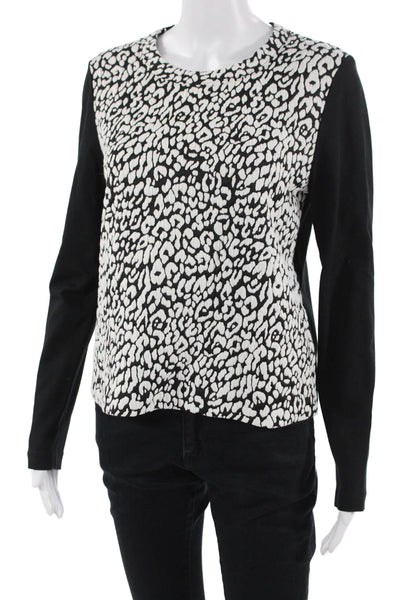Kate Spade Women Black Animal Print Crew Neck Long Sleeve Zip Top Size S