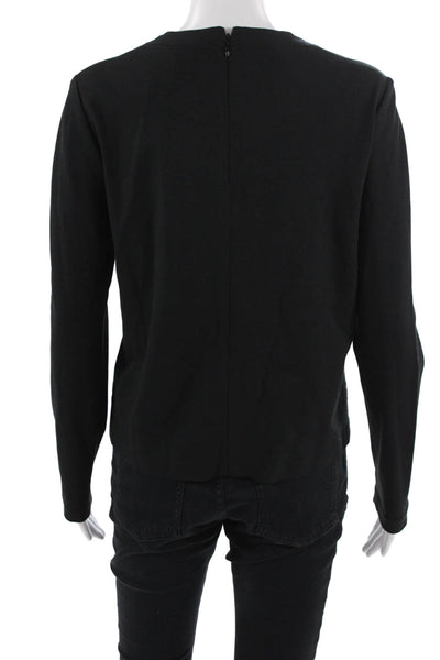 Kate Spade Women Black Animal Print Crew Neck Long Sleeve Zip Top Size S