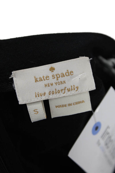 Kate Spade Women Black Animal Print Crew Neck Long Sleeve Zip Top Size S