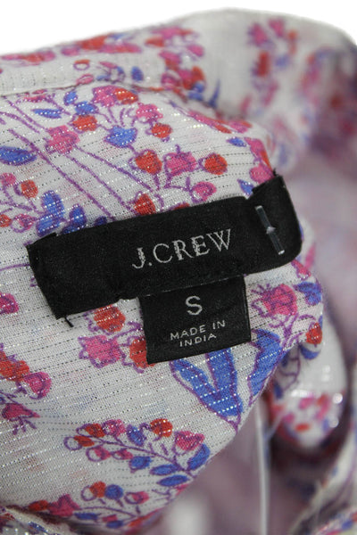 J Crew Women Floral Boho Cotton Tunic Round Neck 3/4 Sleeve Button White Size S