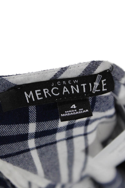 J Crew Women Dark Blue Plaid Basic 3/4 Sleeve Blouse Size 4