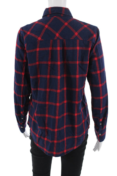J Crew Women Dark Blue Plaid Collared Button-Up Long Sleeve 100% Cotton Size S