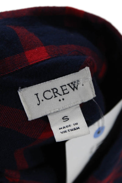 J Crew Women Dark Blue Plaid Collared Button-Up Long Sleeve 100% Cotton Size S