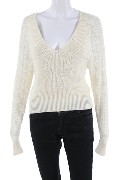 One Grey Day Womens V-Neck Pullover Sweater White Cotton Size XS