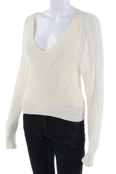 One Grey Day Womens V-Neck Pullover Sweater White Cotton Size XS