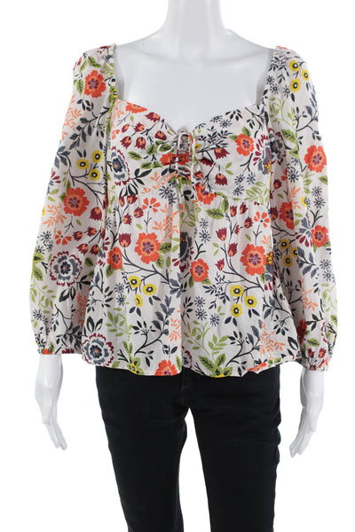 Velvet by Graham & Spencer Womens Floral Square Neck 3/4 Sleeve Blouse Size M