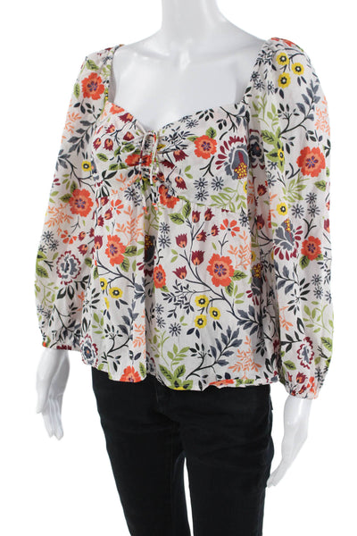Velvet by Graham & Spencer Womens Floral Square Neck 3/4 Sleeve Blouse Size M