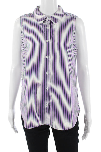 Milly Womens Sleeveless Striped Collared Button-Up Cotton Top Size M