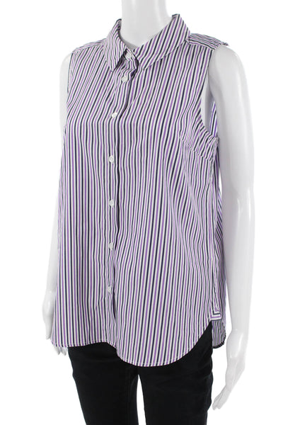 Milly Womens Sleeveless Striped Collared Button-Up Cotton Top Size M