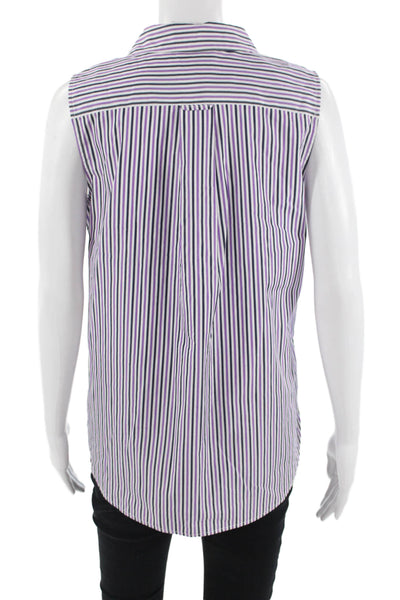 Milly Womens Sleeveless Striped Collared Button-Up Cotton Top Size M