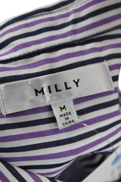 Milly Womens Sleeveless Striped Collared Button-Up Cotton Top Size M