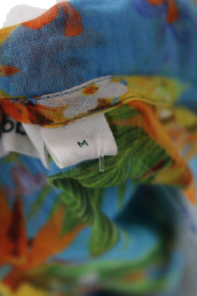 Roller Rabbit, Women Tunic Hoodie Blue Floral 100% Cotton V-Neck Size M