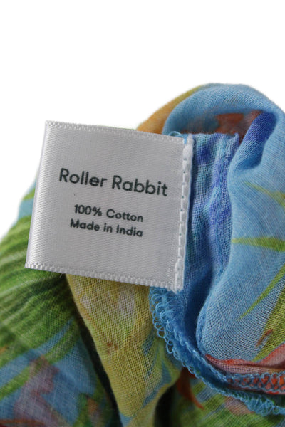 Roller Rabbit, Women Tunic Hoodie Blue Floral 100% Cotton V-Neck Size M
