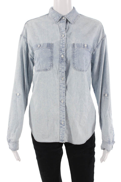 AG Adriano Goldschmied Mens Light Blue Button-Down Long-Sleeve Shirt Size S