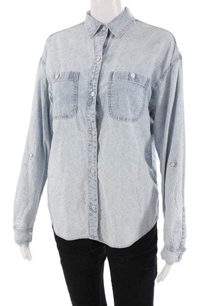 AG Adriano Goldschmied Mens Light Blue Button-Down Long-Sleeve Shirt Size S