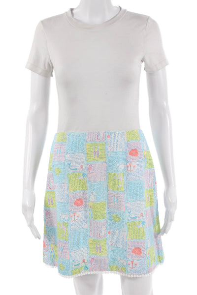 Lilly Pulitzer Women Mini T-Shirt Dress White Cotton Graphic Print Size 4