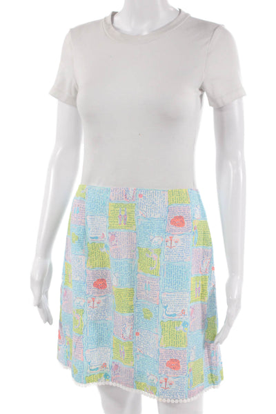 Lilly Pulitzer Women Mini T-Shirt Dress White Cotton Graphic Print Size 4