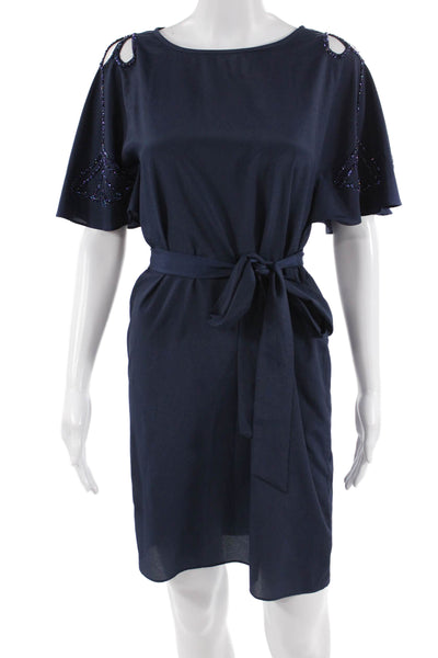 Lilly Pulitzer Women Shift Dress Dark Blue Tie Round Neck Short Sleeve Size XS