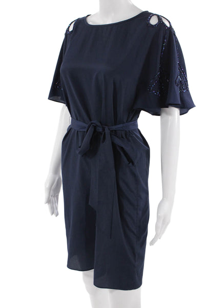 Lilly Pulitzer Women Shift Dress Dark Blue Tie Round Neck Short Sleeve Size XS