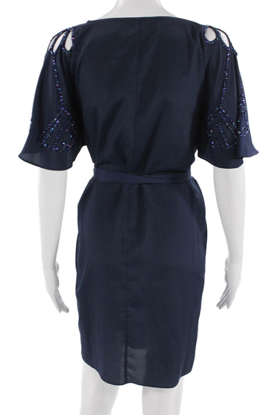 Lilly Pulitzer Women Shift Dress Dark Blue Tie Round Neck Short Sleeve Size XS
