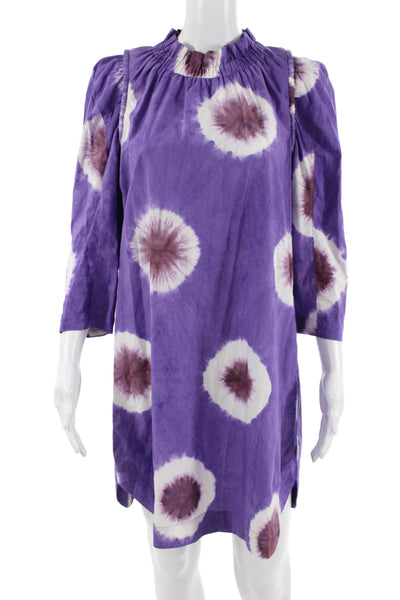 Sea New York Women Shift Shirt Dress Purple Button High Neck Size 2