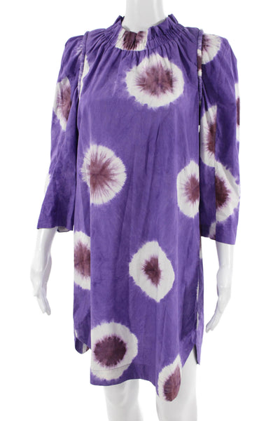 Sea New York Women Shift Shirt Dress Purple Button High Neck Size 2