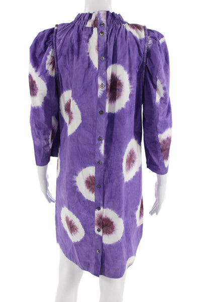 Sea New York Women Shift Shirt Dress Purple Button High Neck Size 2