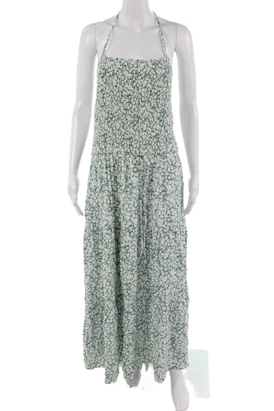 Lost + Wander Women Green Floral Maxi Sundress Tie Waist Sleeveless Size L
