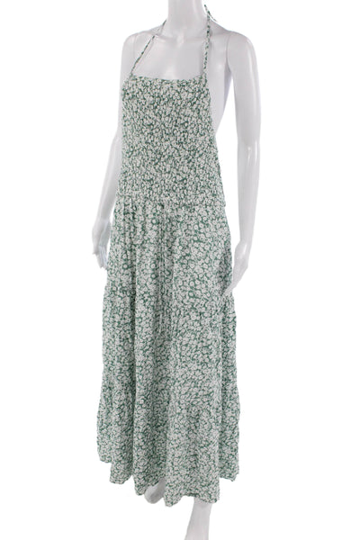Lost + Wander Women Green Floral Maxi Sundress Tie Waist Sleeveless Size L