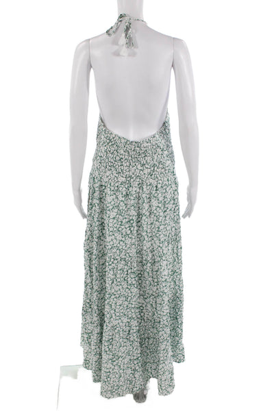 Lost + Wander Women Green Floral Maxi Sundress Tie Waist Sleeveless Size L