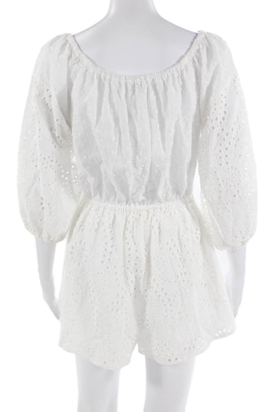Designer Women Romper White Textured Long Sleeve Cotton Round Neck Size S