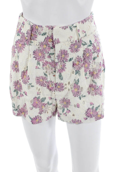 Designer Unisex White Floral 100% Cotton Shorts Spring Size XS