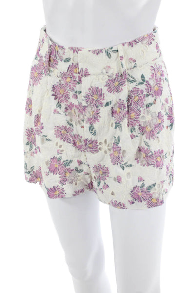 Designer Unisex White Floral 100% Cotton Shorts Spring Size XS