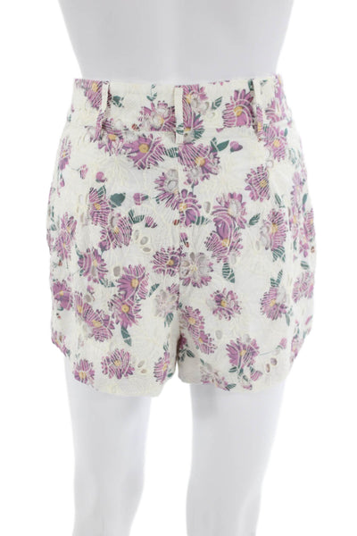 Designer Unisex White Floral 100% Cotton Shorts Spring Size XS